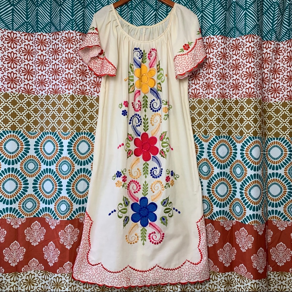 Vintage Boho Cream Floral Dress